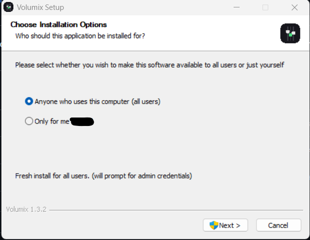 Volumix installer window